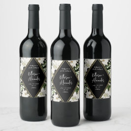 Rótulo De Garrafa De Cerveja Elegante floral aquarela preto e branco 