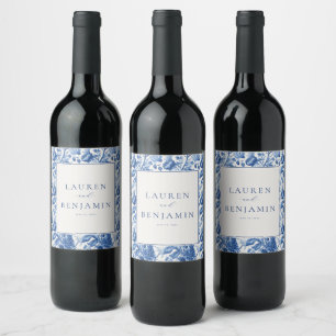 Rótulo De Garrafa De Cerveja Elegante Floral Azul