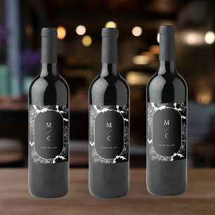 Rótulo De Garrafa De Cerveja Elegante Floral Gótico Casamento Preto