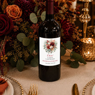 Rótulo De Garrafa De Cerveja Elegante Floral Outono Boho Dourado Burgundy