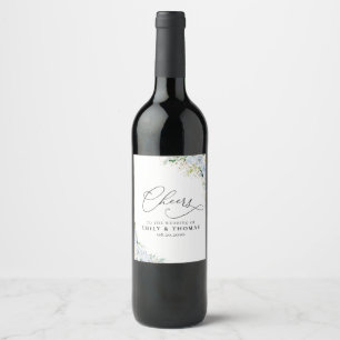 Rótulo De Garrafa De Cerveja Elegante Garrafa de Vinho Floral em Azul Poeirento