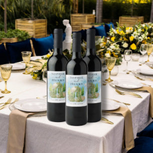 Rótulo De Garrafa De Cerveja Elegante Gazebo   flores pombas Casamento Luxo