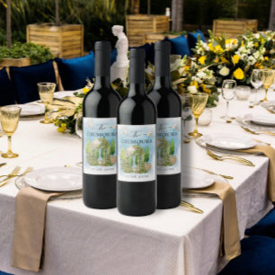 Rótulo De Garrafa De Cerveja Elegante Gazebo flores pombas Casamento Luxo