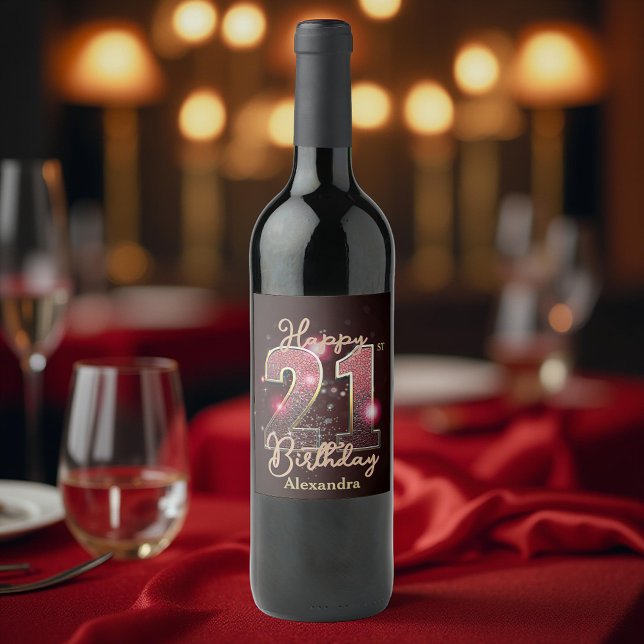 Rótulo De Garrafa De Cerveja Elegante Luxo Sparkly Dourado e aniversário de 21  (Criador carregado)