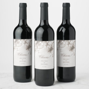 Rótulo De Garrafa De Cerveja Elegante Marfim Romântico 3D Rosas Casamento