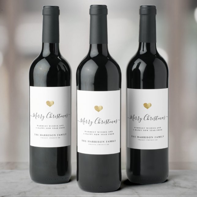 Rótulo De Garrafa De Cerveja Elegante Moderno Script Dourado Cardíaco Feliz Nat (Criador carregado)