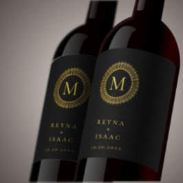 Rótulo De Garrafa De Cerveja Elegante Monograma de Grinalda Deco em Ouro