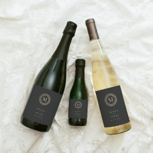 Rótulo De Garrafa De Cerveja Elegante Monograma de Grinalda Deco em Ouro