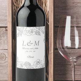 Rótulo De Garrafa De Cerveja Elegante Monograma de Rosa de Casamento noivado Mo