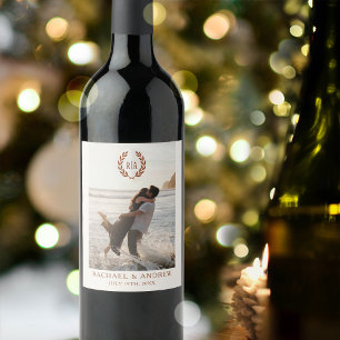 Rótulo De Garrafa De Cerveja Elegante Monograma Foto Wreath Terracotta