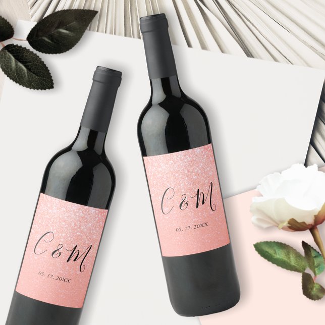 Rótulo De Garrafa De Cerveja Elegante Monograma Rosa - Casamento Laranja Leve (Criador carregado)