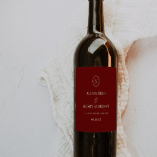 Rótulo De Garrafa De Cerveja Elegante Monograma Vinho Tinto "Saúde" Casamento