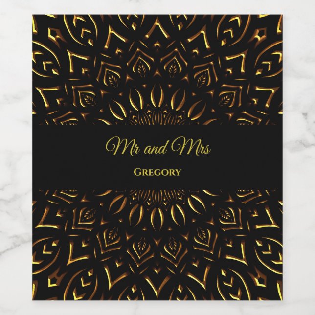 Rótulo De Garrafa De Cerveja Elegante na moda étnico mandala ornamentado negro  (Rótulo Único)