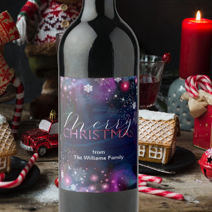 Rótulo De Garrafa De Cerveja Elegante Natal Mágico de Inverno Rosa e Azul