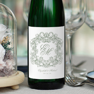 Rótulo De Garrafa De Cerveja Elegante Noiva Verde Monograma Crista Edição de Ca