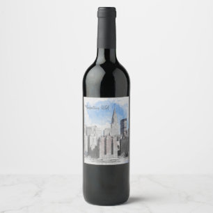 Rótulo De Garrafa De Cerveja Elegante Paisagem Urbana de Manhattan na Cidade de