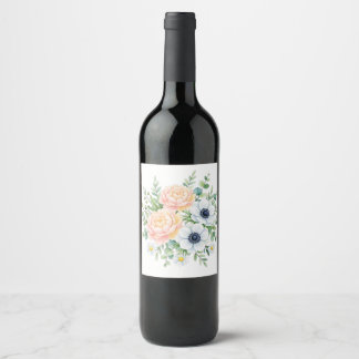 Rótulo De Garrafa De Cerveja Elegante peônia em aquarela e floral de anemona br