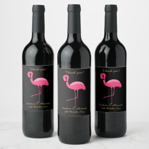 RÓTULO DE GARRAFA DE CERVEJA ELEGANTE PINCO PRETO FLAMINGO PERSONALIZÁVEL