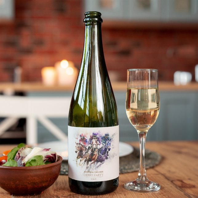 Rótulo De Garrafa De Cerveja Elegante Race Horse Derby Partido Equestre (Saddle up for a Winning Toast: Derby-inspired Wine Labels!)