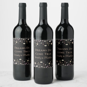 Rótulo De Garrafa De Cerveja Elegante Recepção de Casamento Floral Preto Boho