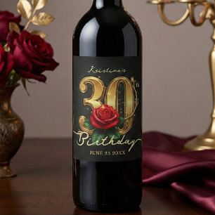 Rótulo De Garrafa De Cerveja Elegante Rosa Floral Preta Dourada Vermelha 30º An