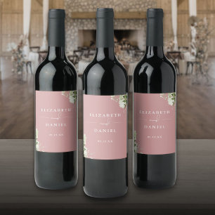 Rótulo De Garrafa De Cerveja Elegante Rosa Poeirenta Floral Verde Casamento