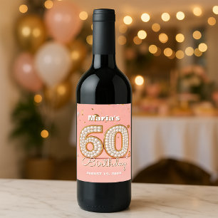Rótulo De Garrafa De Cerveja Elegante rosa-rosa-rosa Dourado 60º aniversário