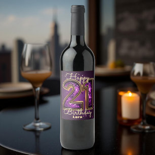 Rótulo De Garrafa De Cerveja Elegante Roxo e Gemstone Dourado