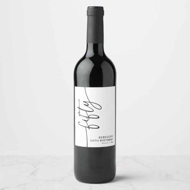 Rótulo De Garrafa De Cerveja Elegante Script Fifty 50º Aniversário (Frente)