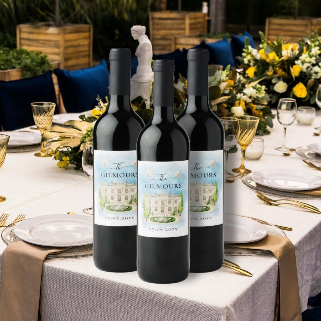 Rótulo De Garrafa De Cerveja Elegante Venue | flores pombas Casamento Luxo (Criador carregado)