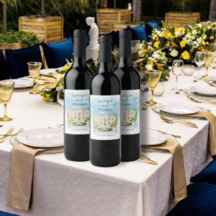 Rótulo De Garrafa De Cerveja Elegante Venue   flores pombas Casamento Luxo