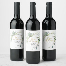 Rótulo De Garrafa De Cerveja Elegante Verde Eucalipto Dourado Sr. & Sra. Vinho