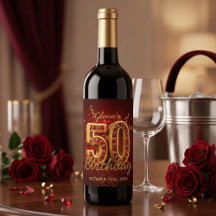 Elegante Vermelho e Dourado 50º Aniversário Marco 