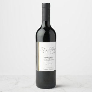 Rótulo De Garrafa De Cerveja Elegante Vinho Script Listra Preto Cinza Dourado