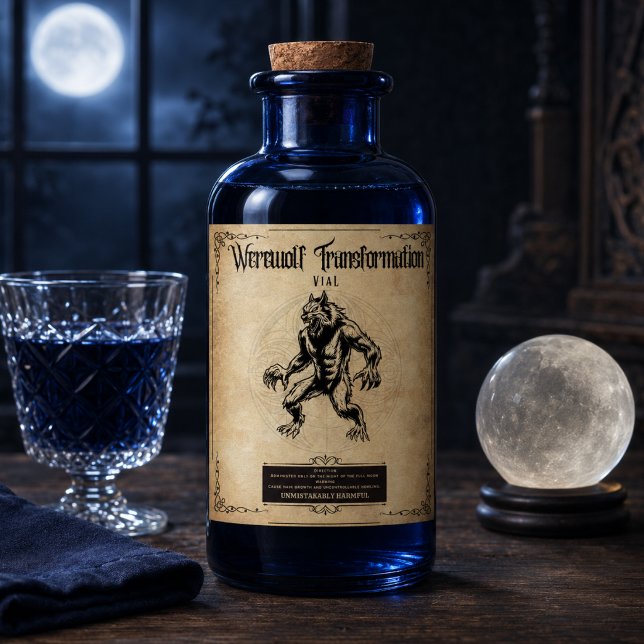 Rótulo De Garrafa De Cerveja Elixir de Transformação de Lobisomem: Abrace a Fer (Criador carregado)
