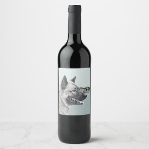 Rótulo De Garrafa De Cerveja Elkhound norueguês na pintura da vila - Arte cani