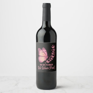 Rótulo De Garrafa De Cerveja Em Outubro Borboleta Rosa Seios