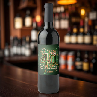 Rótulo De Garrafa De Cerveja Emerald Green e Dourada Gemstone aniversário de 40