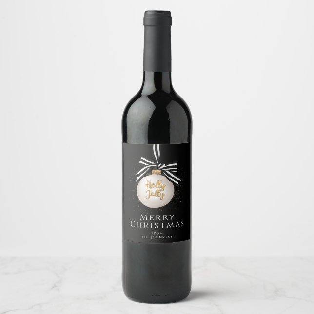 Rótulo De Garrafa De Cerveja Enfeite de Natal Alegre Preto e Branco (Frente)