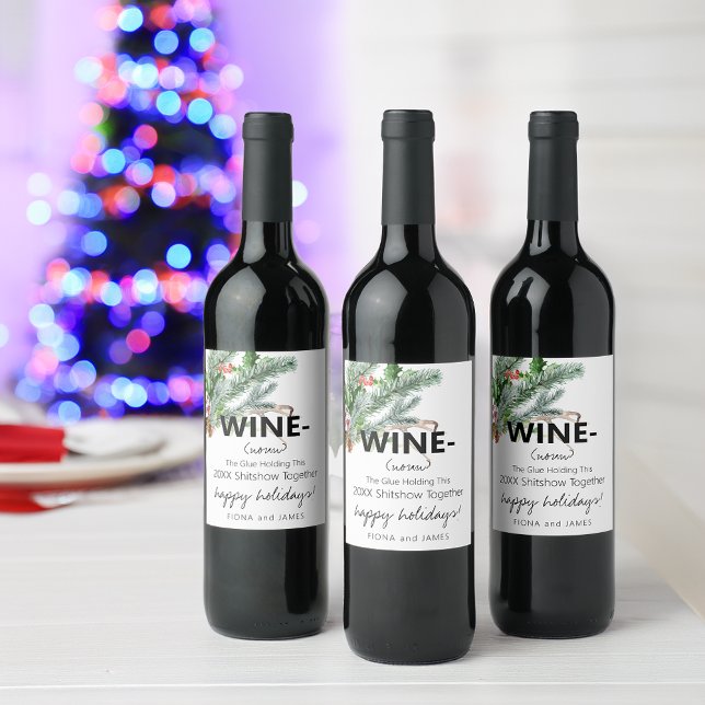 Rótulo De Garrafa De Cerveja Engraçado Colante de Vinho 2025 nos Mantendo Junto (Funny 2025 Wine Glue Holding Us Together Greenery Wine Label)