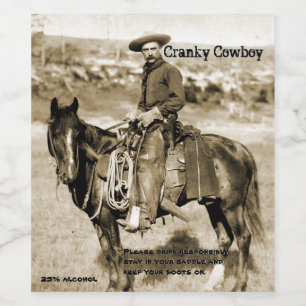 Rótulo De Garrafa De Cerveja Engraçado Imagem Vintage Cranky Cowboy