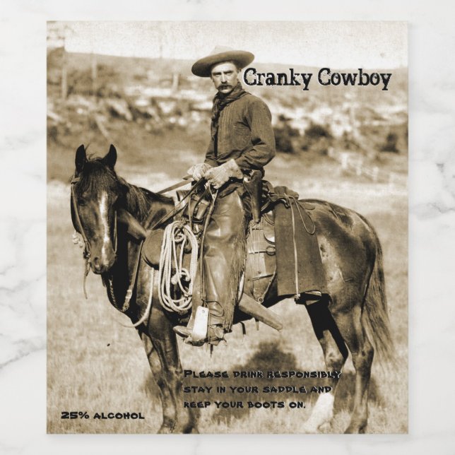Rótulo De Garrafa De Cerveja Engraçado Imagem Vintage Cranky Cowboy (Rótulo Único)