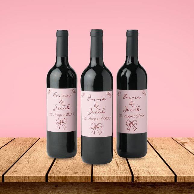 Rótulo De Garrafa De Cerveja Esboços Excêntricos e Caprichosos Rosa Casamento (Whimsical Quirky Squiggles Pink Wedding Bottle Label)