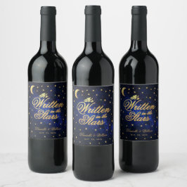 Rótulo De Garrafa De Cerveja Escrito nas Estrelas Celestial Wedding Blue Dourad