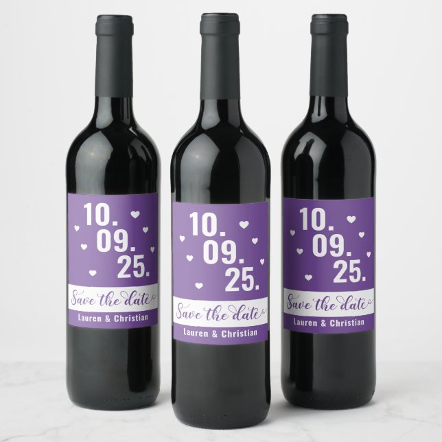 Rótulo De Garrafa De Cerveja Escritura Roxo Salvar a data Rótulo do Vinho (Garrafas)