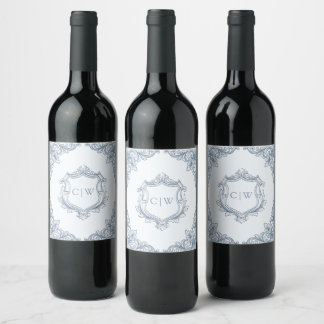Rótulo De Garrafa De Cerveja Escudo Barroco em Azul Po dusty Elegante Casamento