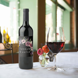 Rótulo De Garrafa De Cerveja Escuro Escuro da Cascata Floral Negra Elegante