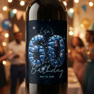Rótulo De Garrafa De Cerveja Esmeralda Safira Azul Mosaico Gems 60º Aniversário