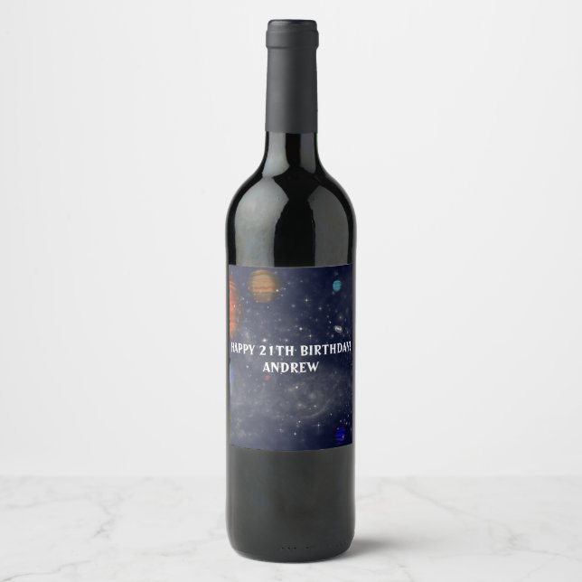 Rótulo De Garrafa De Cerveja Espaço Exterior com planetas e galáxias (Frente)