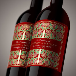 Rótulo De Garrafa De Cerveja Espada Floral Medieval Escarlate Real Casamento